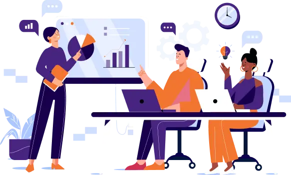 Team analyzing business performance data and discussing growth strategy using charts and analytics