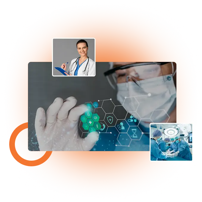 Medical professionals using digital technology in healthcare and academic environments