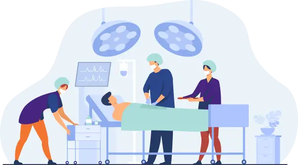 Medical professionals performing a surgical procedure on a patient in a hospital operating room