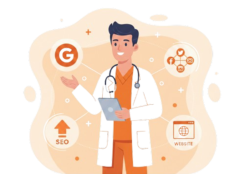 Doctor using digital tools for healthcare SEO, website optimization, and online medical services